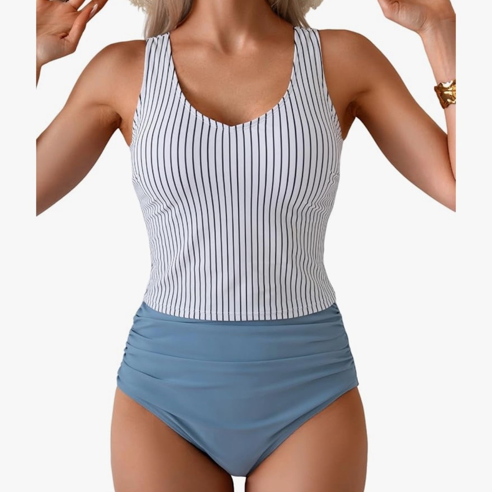 Striped Blue and White Women's Swimsuit